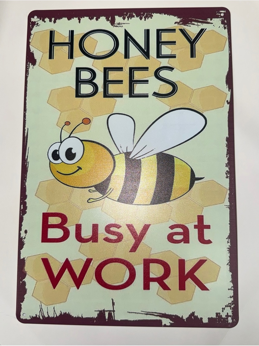 Honey Bees Busy at Work Wall metal Sign - Yellow Bee Home Decor 8 x 12 inch